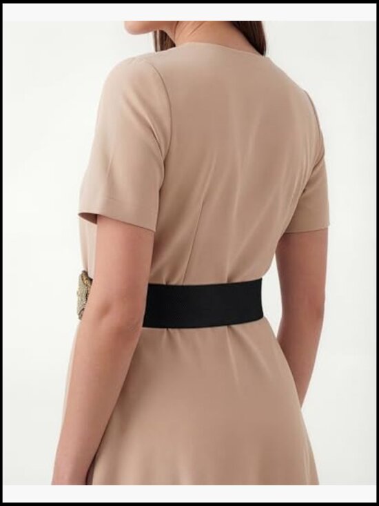 Wide Elastic Stretch Vintage Belt with Antique Buckle